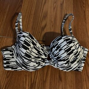 Victoria Secret Swim Bikini Top Black‎ & White Classic  Size 36C NWOT